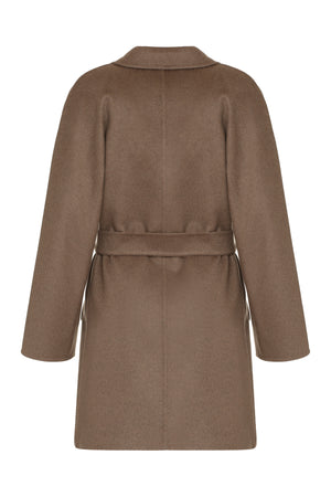 MAX MARA Taupe Cashmere Jacket with Lapel Collar and Coordinated Waist Belt