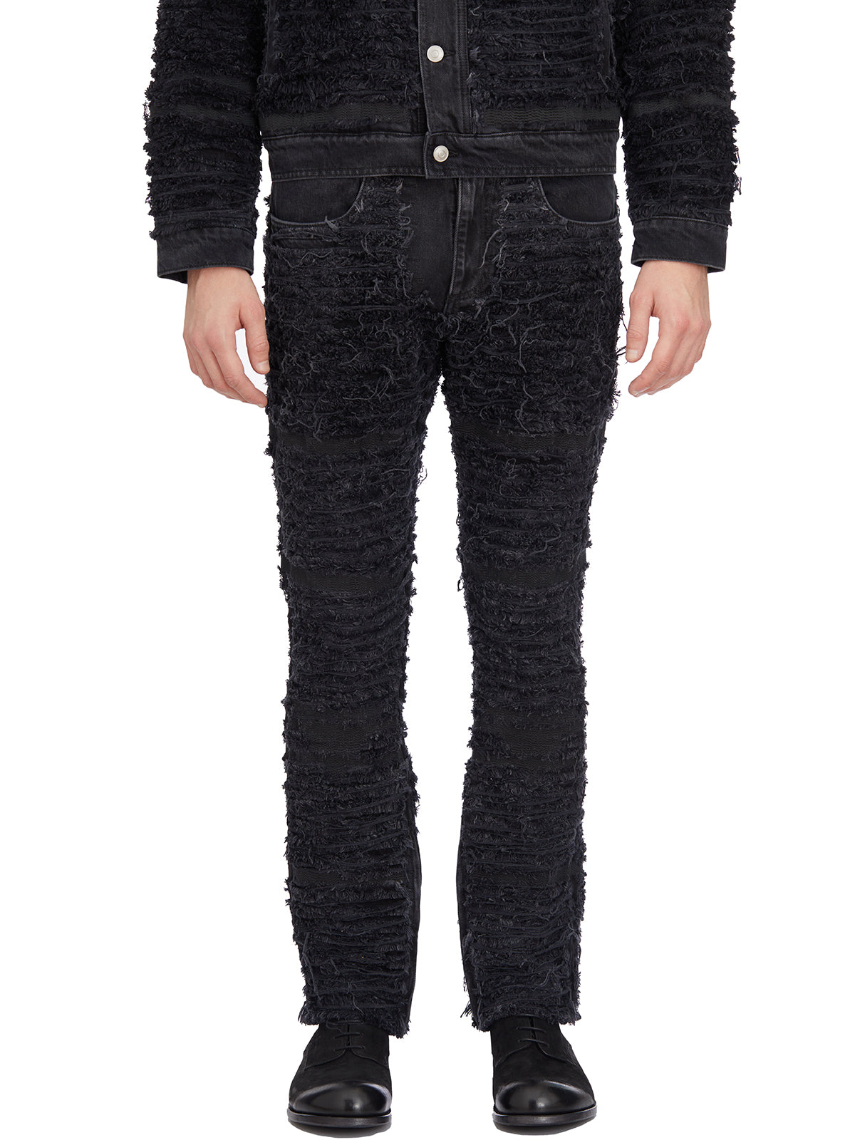 1017 ALYX 9SM Men's Black Denim Washed Trousers with Frayed Hem