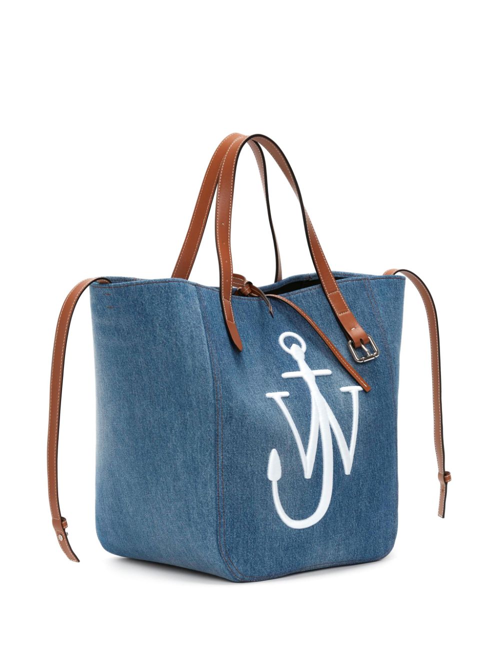 حقيبة توت بلون الجينز الأزرق للنساء مع شعار جملي ولمسات بلانكو