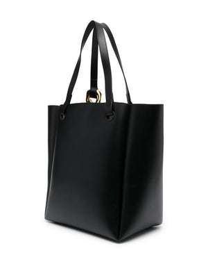 Black Leather Tote Bag with Chain Detail - FW23 Collection