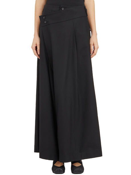 YEHUAFAN Women's Black Wool Trousers with Wide Legs and Adjustable Waist