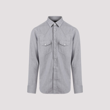 TOM FORD Men's Denim Western Shirt in Grey for SS24
