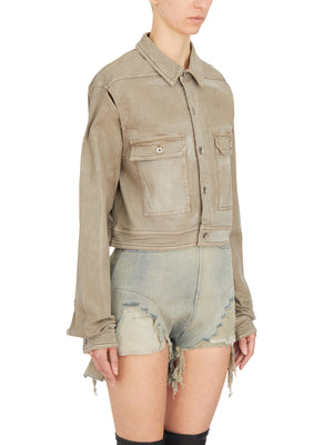 RICK OWENS Brown Denim Cape Sleeve Cropped Outershirt for Women