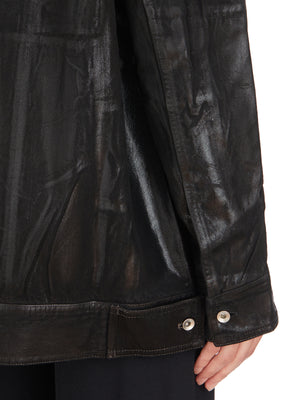 RICK OWENS Black Cotton Work Jacket with Wearable Lapels and Zippered Sleeves for Women