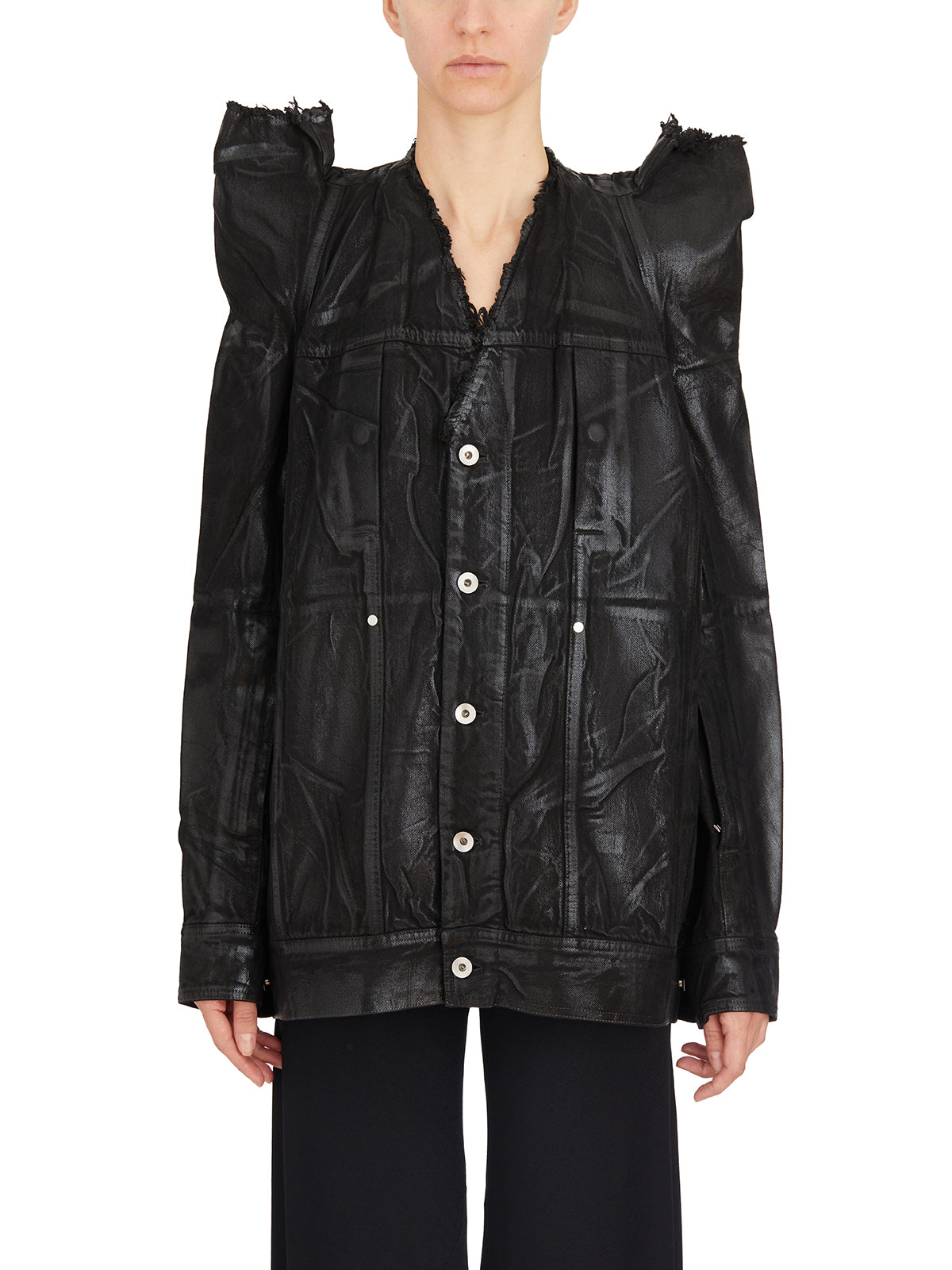 RICK OWENS Black Cotton Work Jacket with Wearable Lapels and Zippered Sleeves for Women