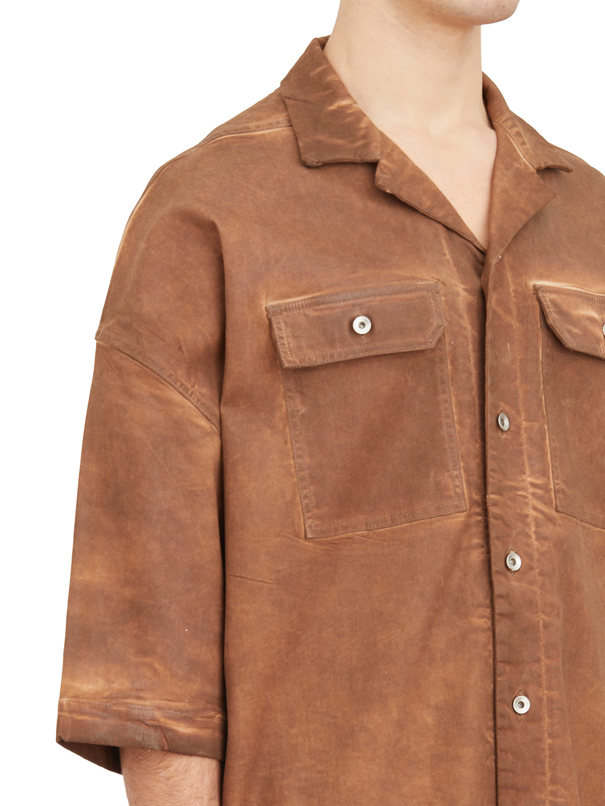 Oversized Brown Shirt with Front Buttons, Side Slits, and Chest Pockets for Men