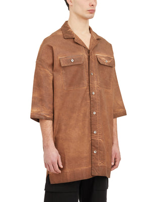 Oversized Brown Shirt with Front Buttons, Side Slits, and Chest Pockets for Men