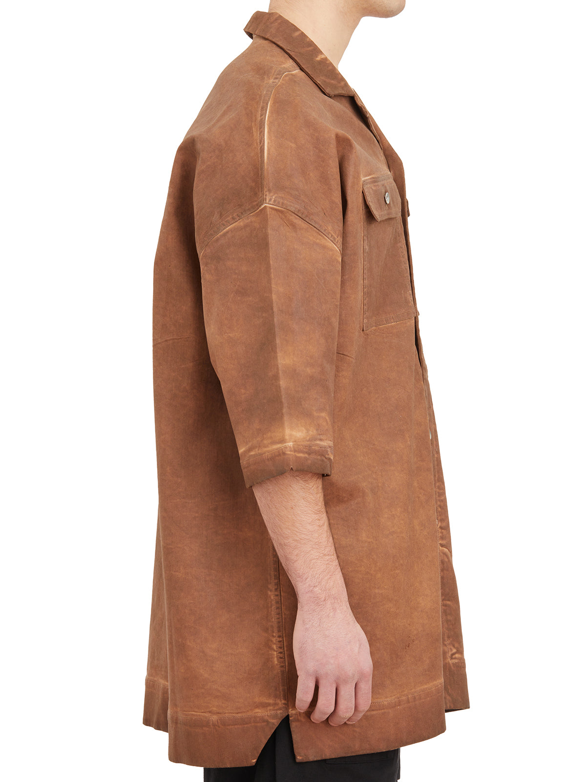 Oversized Brown Shirt with Front Buttons, Side Slits, and Chest Pockets for Men