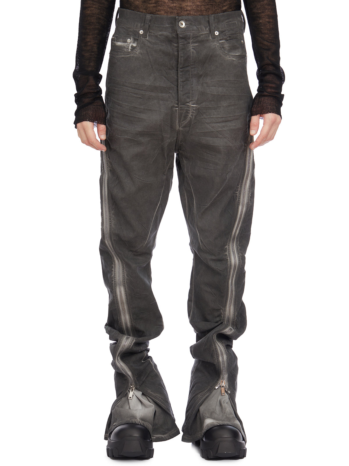 RICK OWENS Men's Gray Cotton Denim Pants for SS24 Season