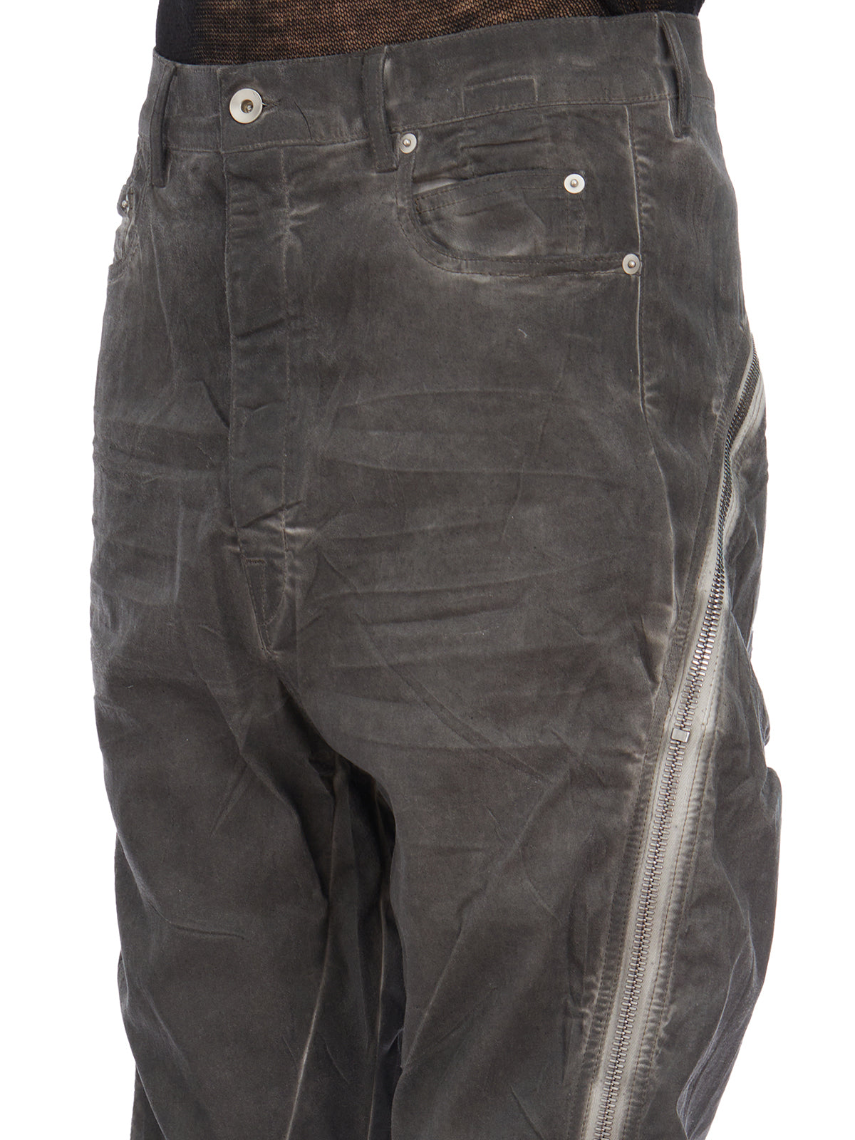 RICK OWENS Men's Gray Cotton Denim Pants for SS24 Season