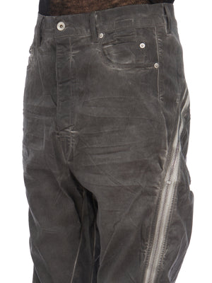 RICK OWENS Men's Gray Cotton Denim Pants for SS24 Season