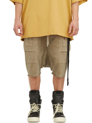 DRKSHDW Men's Gray Denim Cargo Shorts - Low Crotch, Elastic Waist, Front Pockets