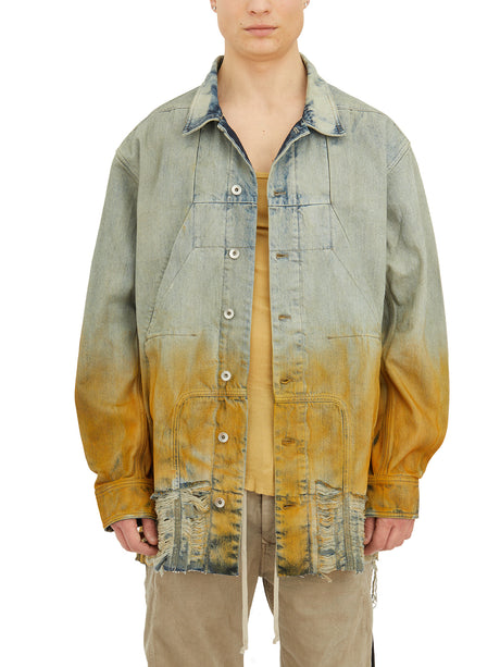 Men's Grey Bicolored Denim Jacket with Frayed Hem