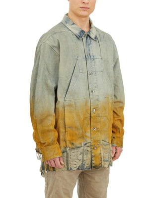 Men's Grey Bicolored Denim Jacket with Frayed Hem