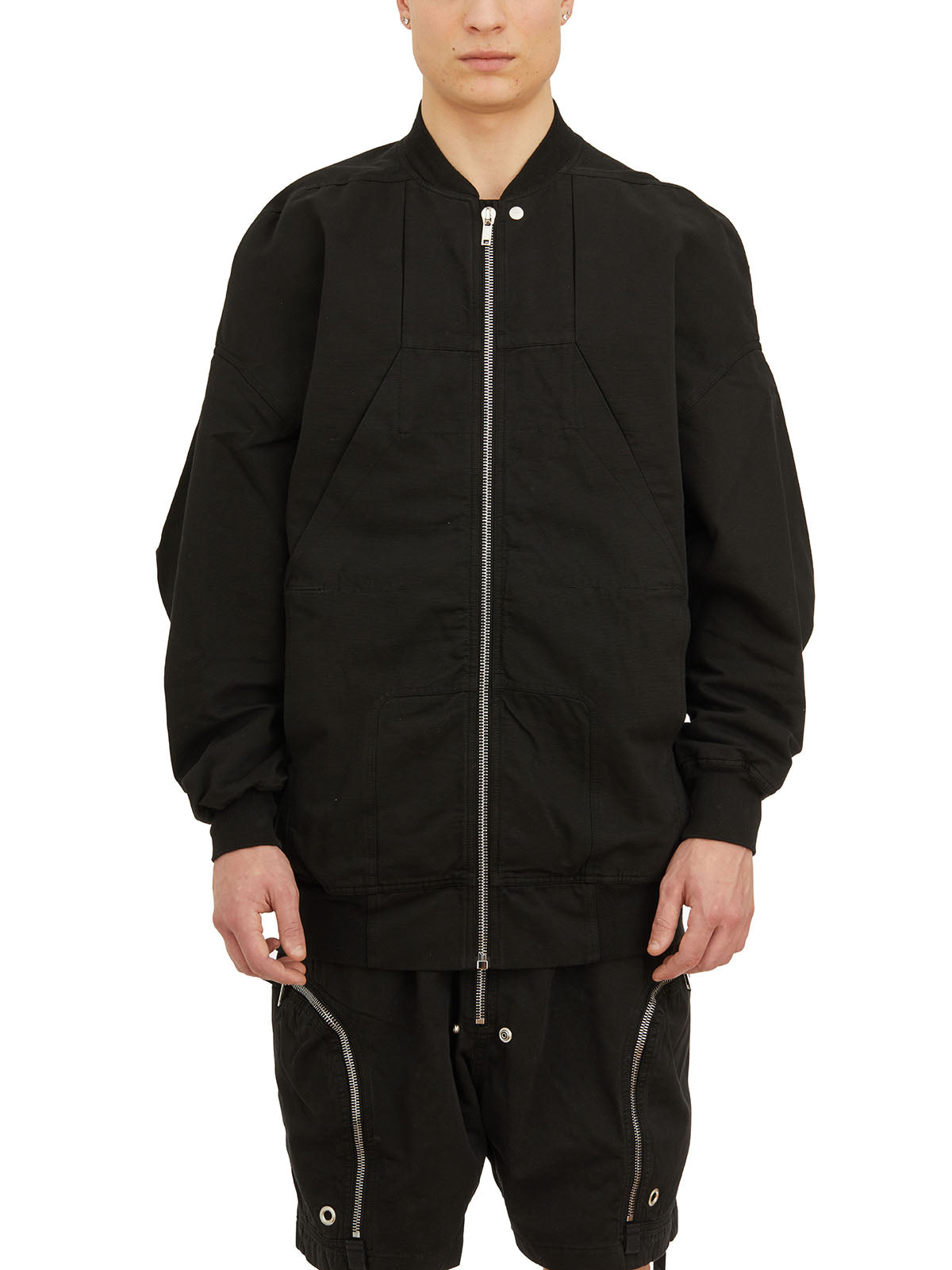 DRKSHDW Men's Black Ribbed Cotton Hem Bomber Jacket for SS24 Season