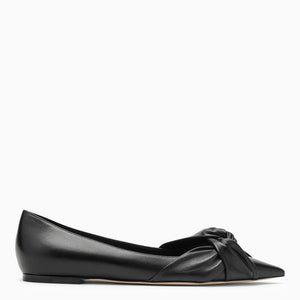 JIMMY CHOO Black Leather Ballerina - Pointed Toe Design, Knot Detail, Leather Sole