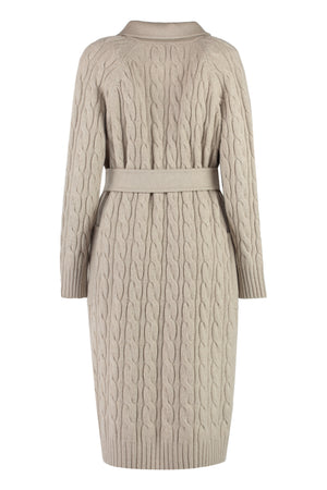 MAX MARA Pale Pink Cable-Knit Jacket with Belt and Pockets for Women