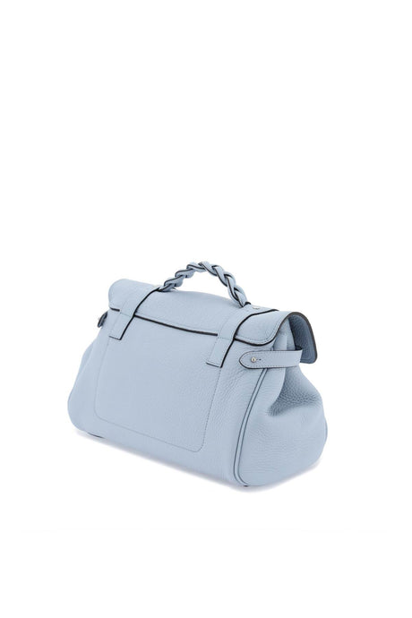 حقيبة يد مصنوعة من الجلد المجدول باللون الأزرق الفاتح للنساء