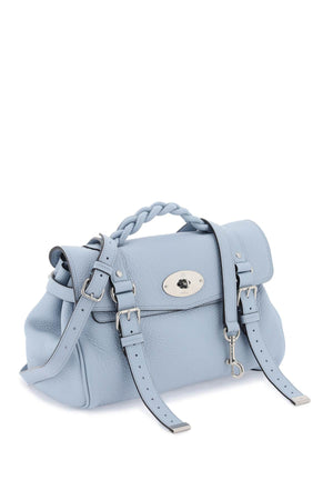 MULBERRY Chic Light Blue Mini Leather Handbag with Braided Handle and Iconic Twist Lock Closure
