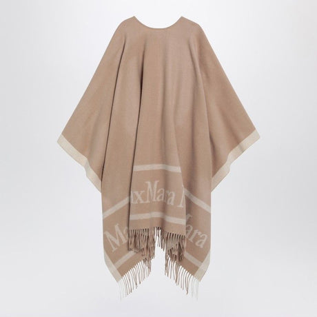 MAX MARA Wool Cape with Jacquard Work and Decorative Fringes