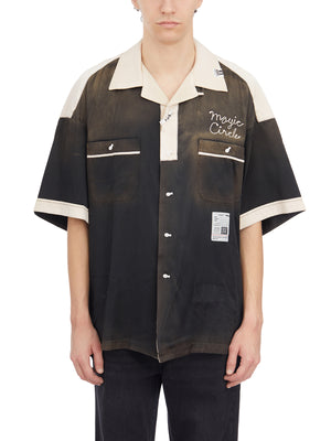 MAISON MIHARA YASUHIRO	 Men's Two-Tone Bowling Shirt with Vintage Finish and Embroidered Design