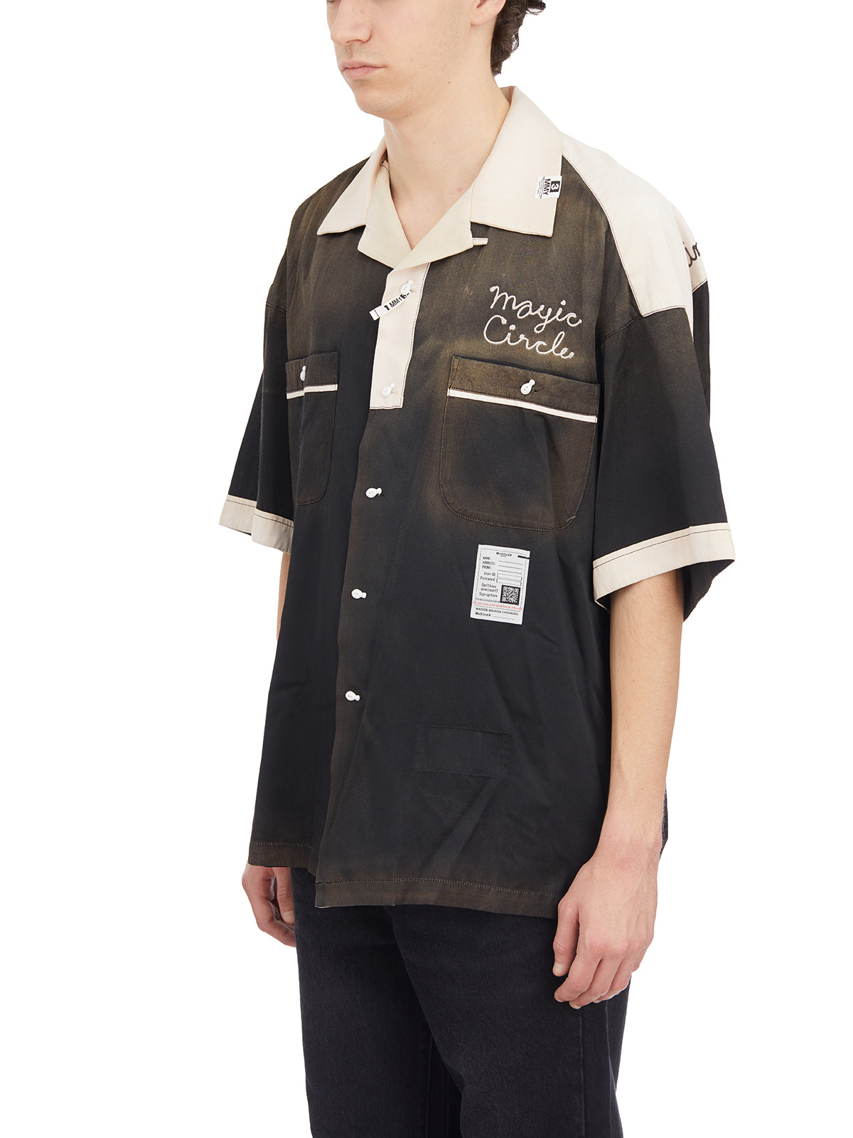 MAISON MIHARA YASUHIRO	 Men's Two-Tone Bowling Shirt with Vintage Finish and Embroidered Design