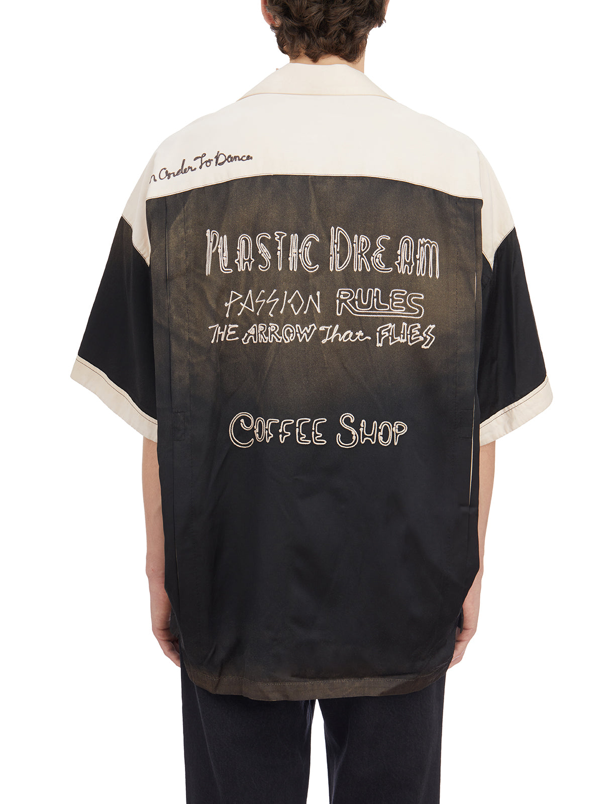 MAISON MIHARA YASUHIRO	 Men's Two-Tone Bowling Shirt with Vintage Finish and Embroidered Design