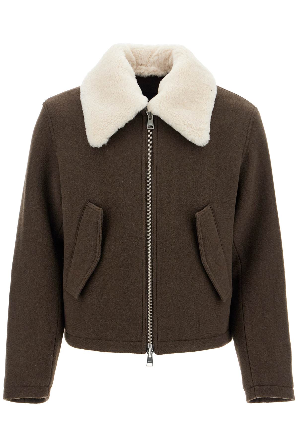 AMI PARIS Luxury Shearling-Collar Boxy Wool Jacket