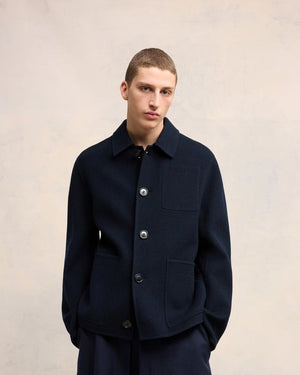 AMI PARIS Navy Triple Pocket Wool-Cashmere Blend Jacket