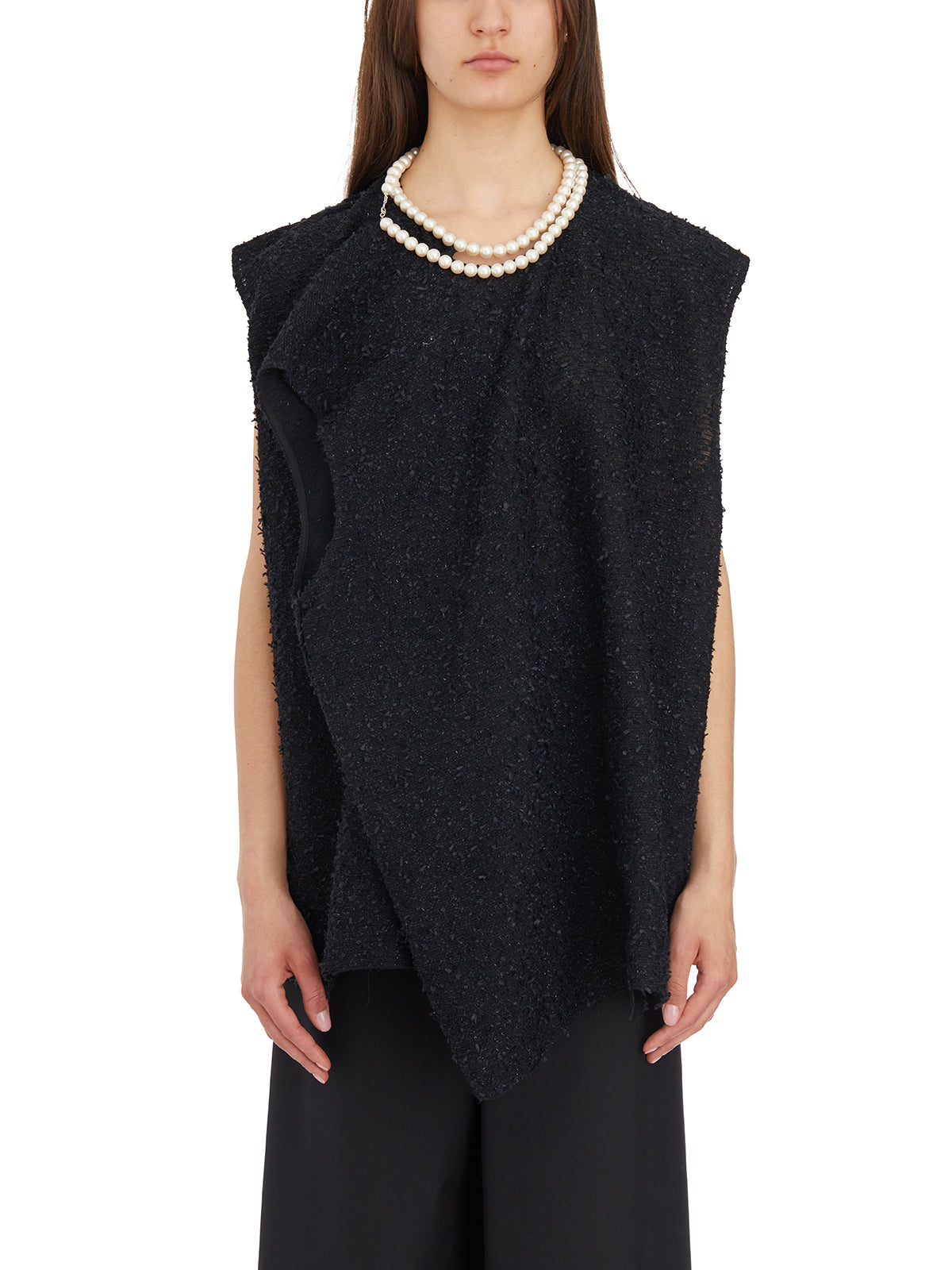 JUNYA WATANABE Stylish Black Top with Removable Pearl Necklace for Women