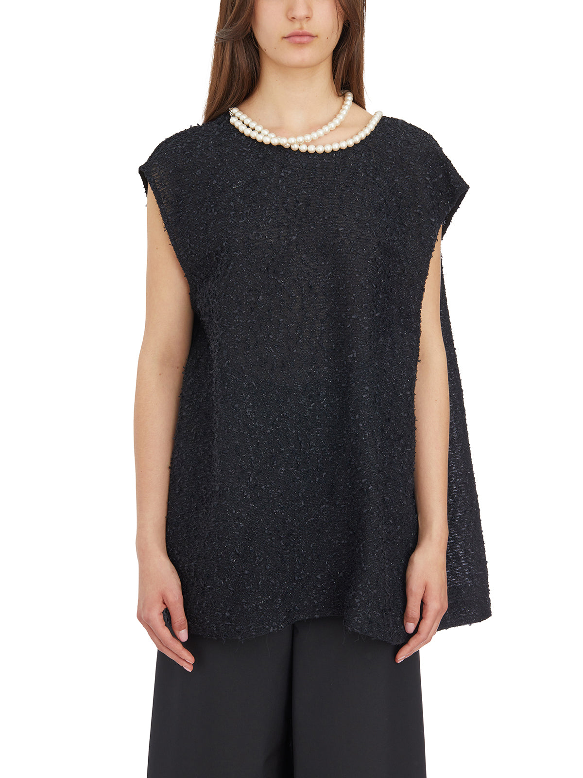 JUNYA WATANABE Stylish Black Top with Removable Pearl Necklace for Women