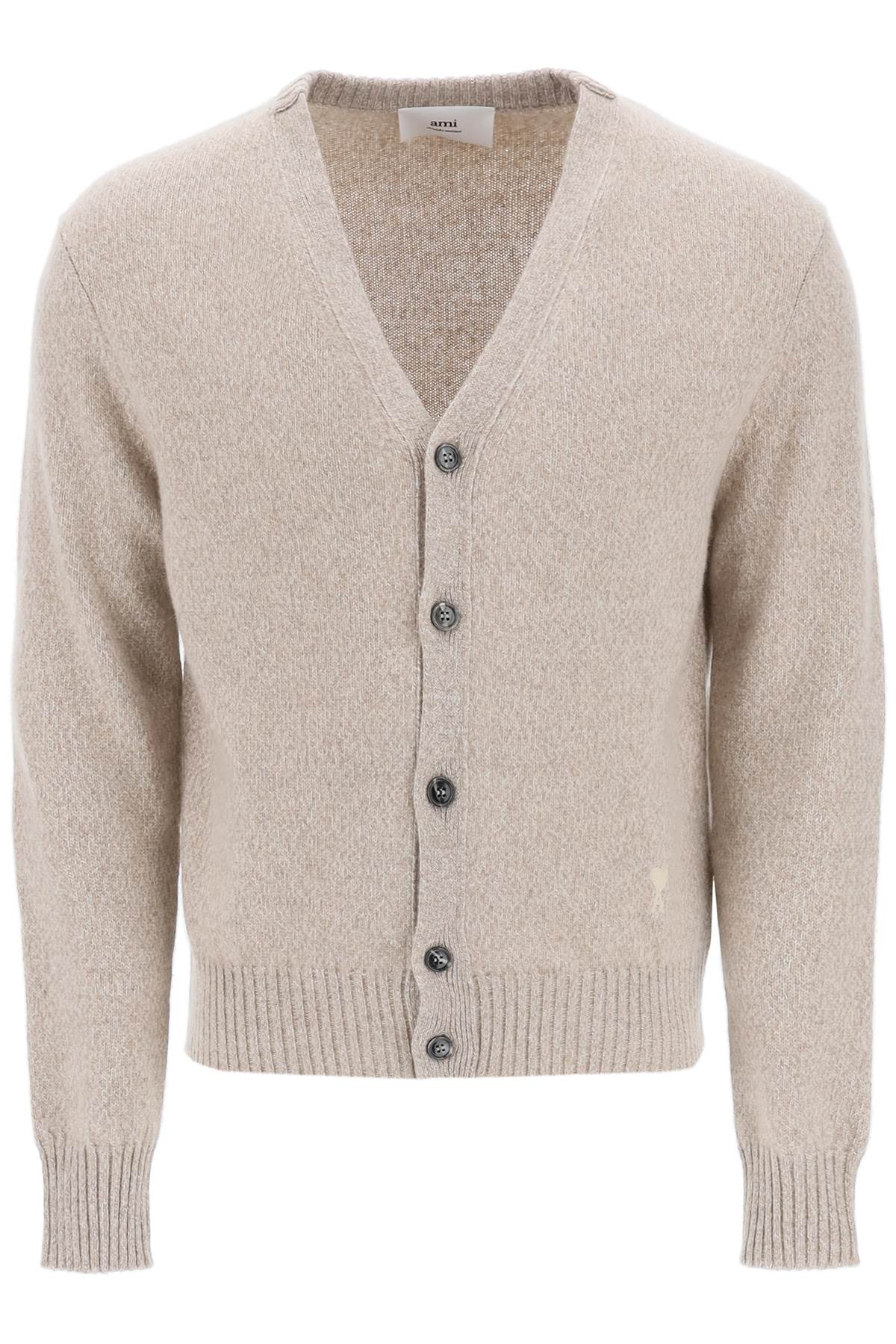 AMI PARIS Men's Grey Cashmere Crew Neck Cardigan for FW23