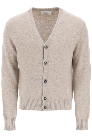 AMI PARIS Men's Grey Cashmere Crew Neck Cardigan for FW23