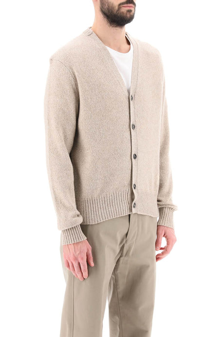 AMI PARIS Men's Grey Cashmere Crew Neck Cardigan for FW23