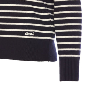 AMI PARIS Classic Navy & White Striped Crew Neck Sweater