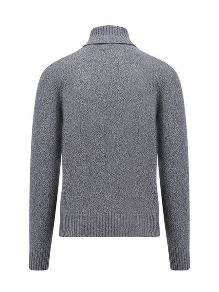 AMI PARIS Men's Blue Cotton Roll Neck Jumper for FW23