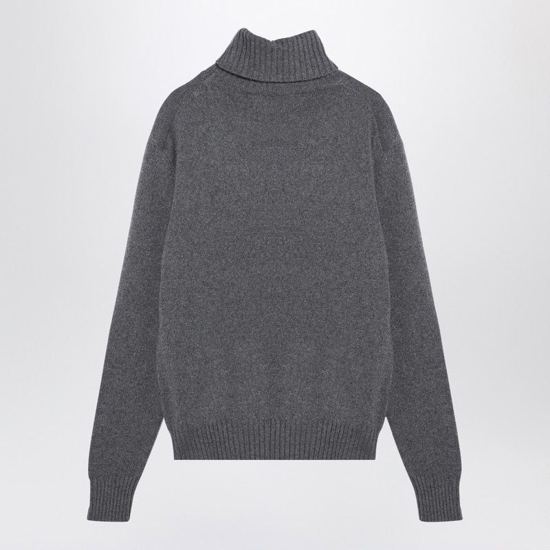 AMI PARIS Elegant Light Grey Cashmere Turtleneck Sweater