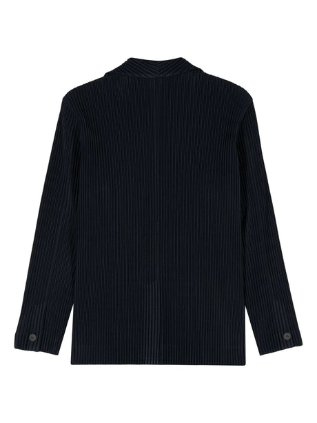 HOMME PLISSE Navy Blue Plissé Single-Breasted Blazer for Men