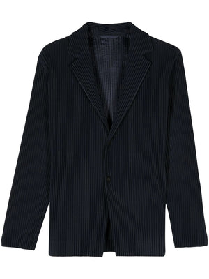 HOMME PLISSE Navy Blue Plissé Single-Breasted Blazer for Men