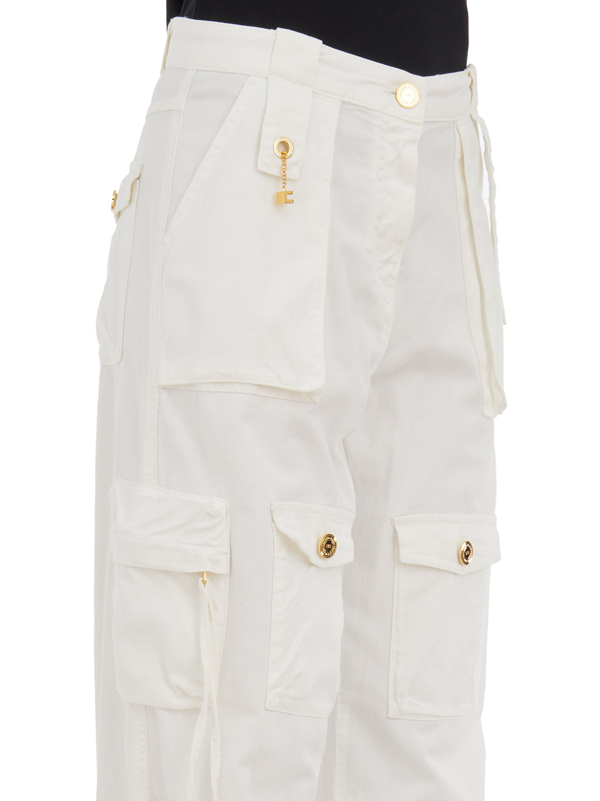 White Cargo Pants with Golden Metal Details - Women's SS24 Collection