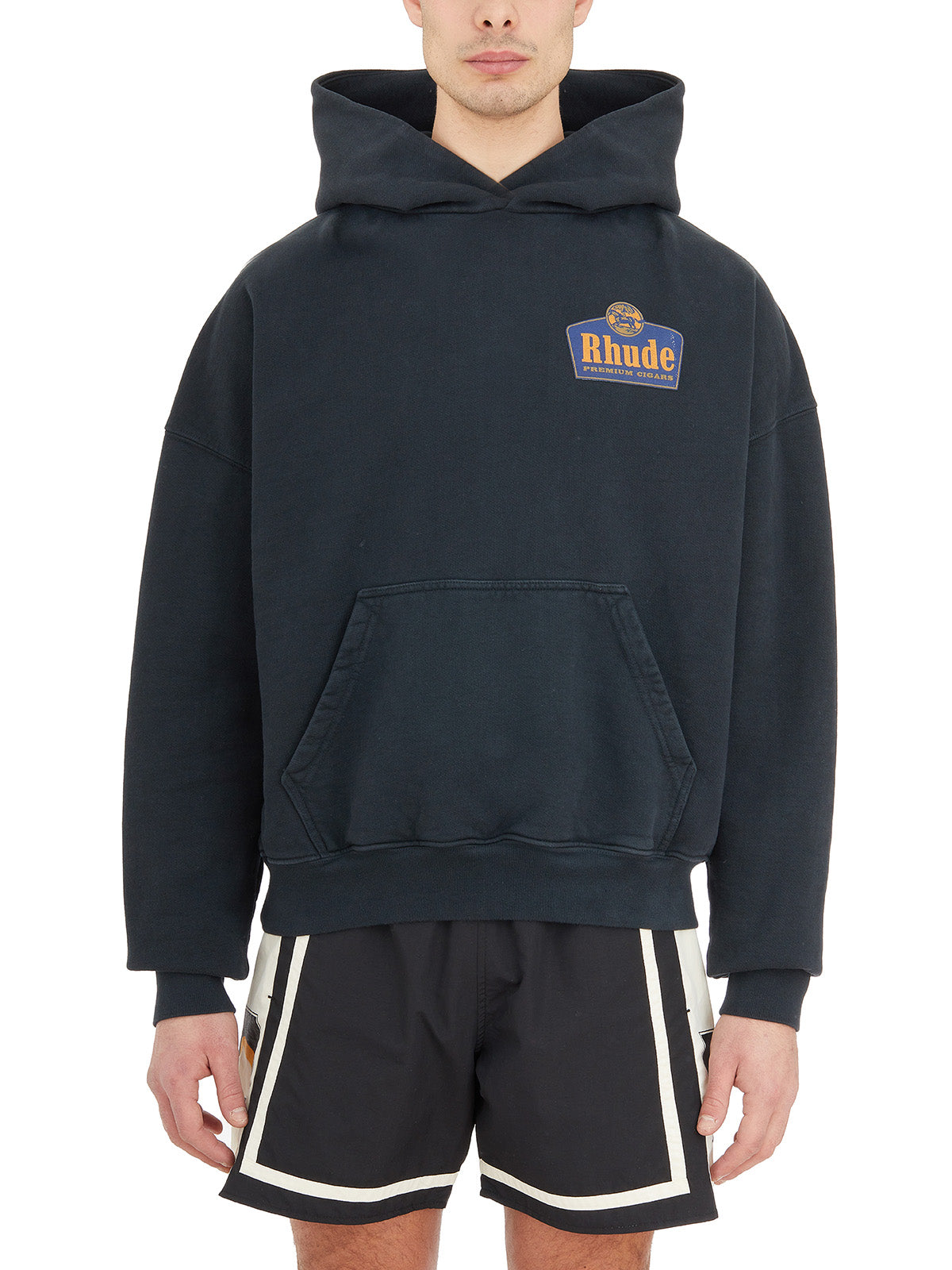 RHUDE Black Cappuccio Sweatshirt with Grand Cru Print and Front Pocket