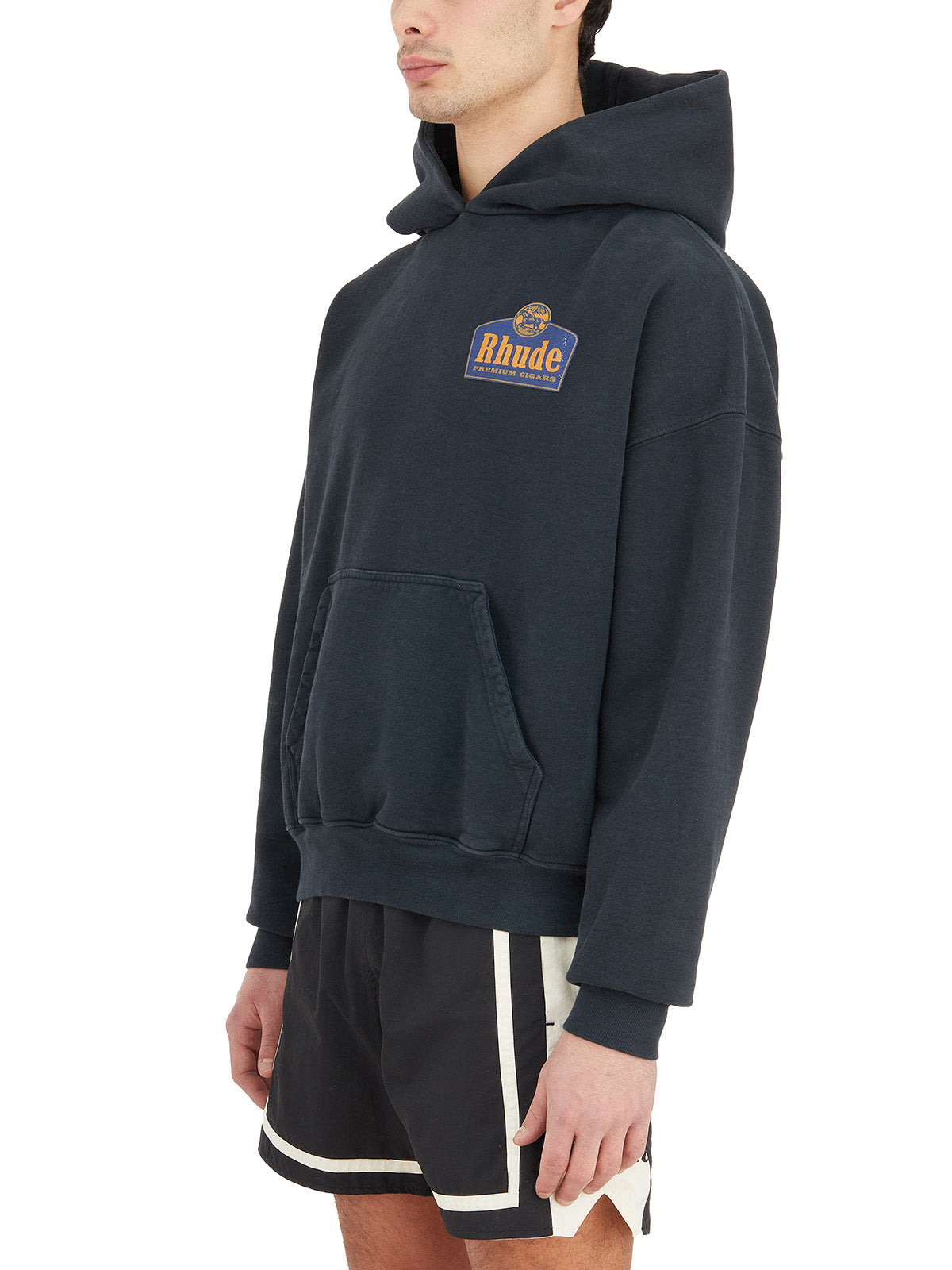 Boxy Fit Black Sweatshirt with Hood and Front Pocket for Men