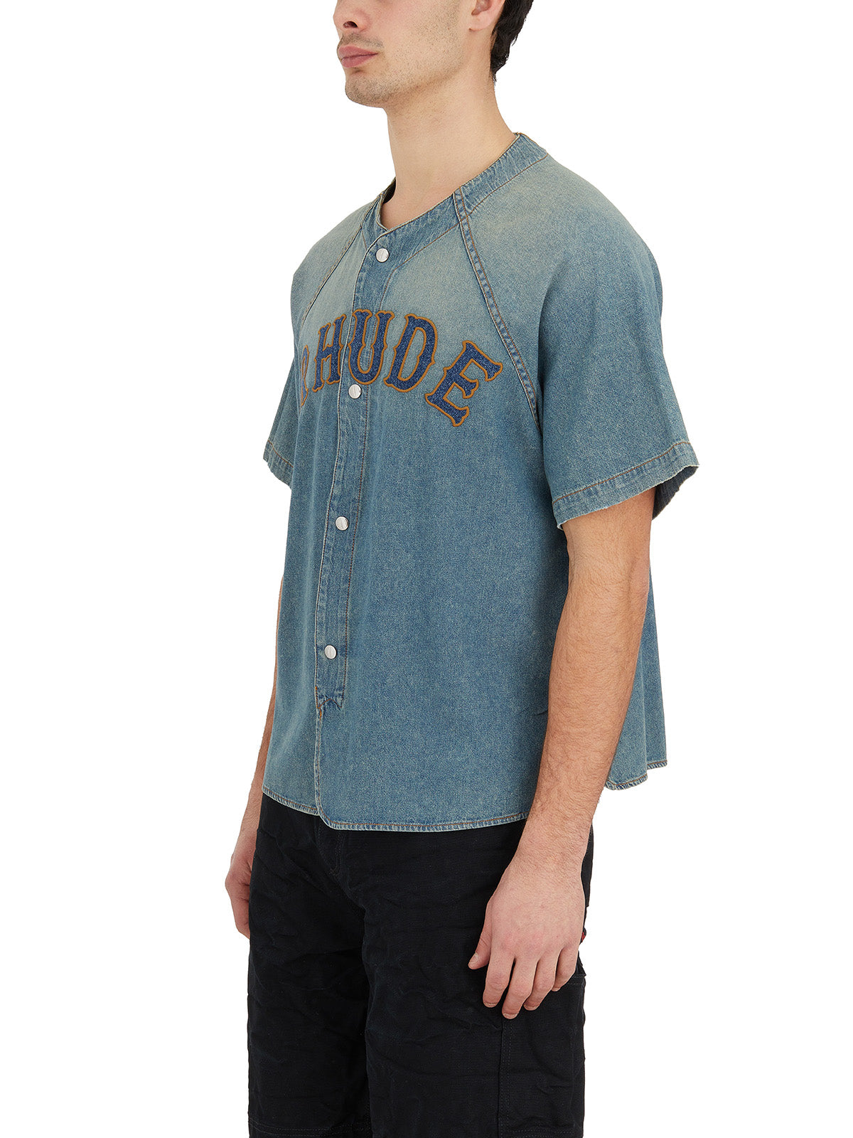 RHUDE Men's Light Blue Denim Baseball Shirt for SS24