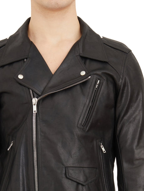 RICK OWENS Fitted Men's Biker Jacket with Classic Revers and Zipper Details