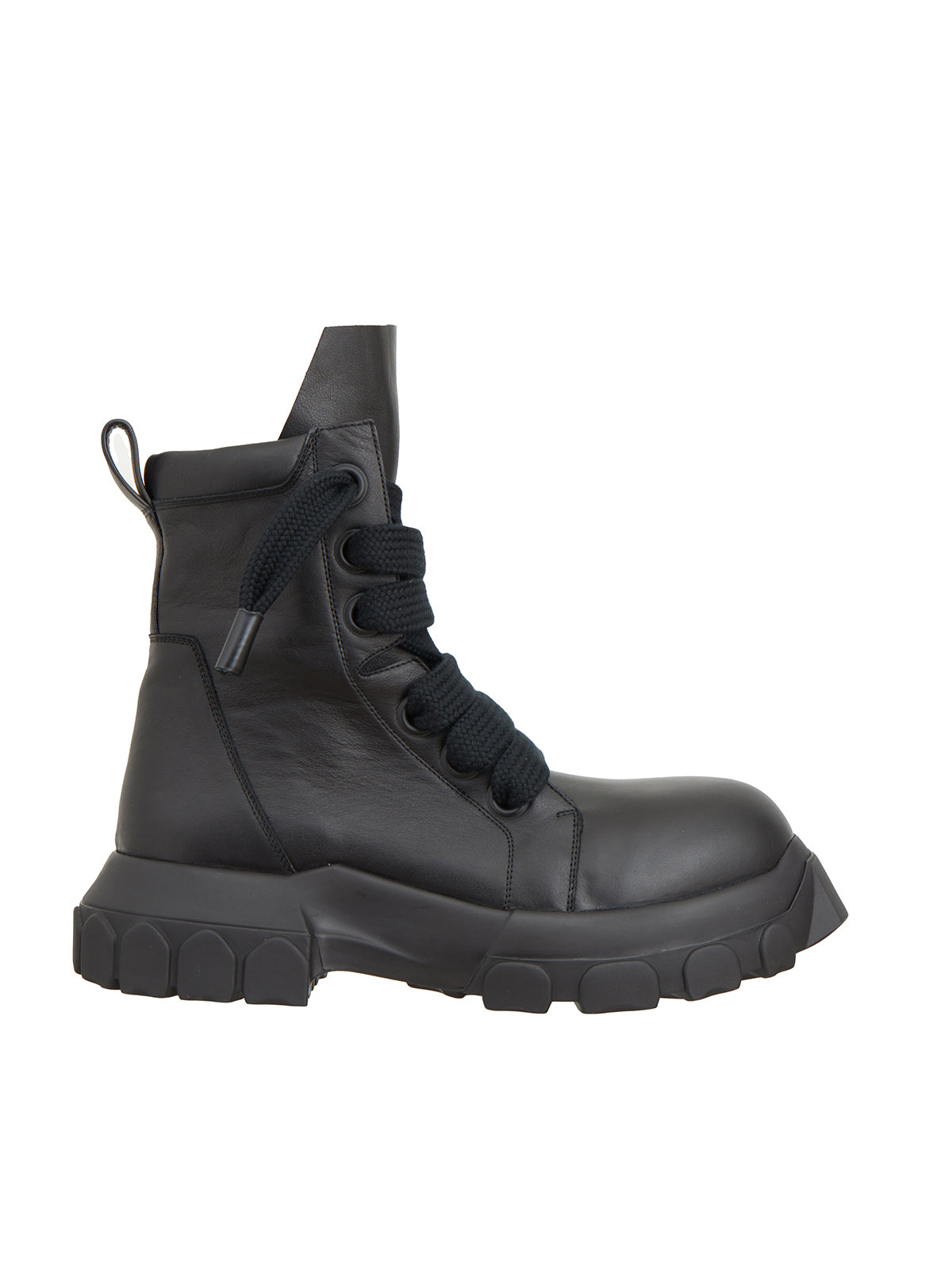 RICK OWENS Classic Black Lace-Up Tractor Boots for Men - CARRYOVER 2024