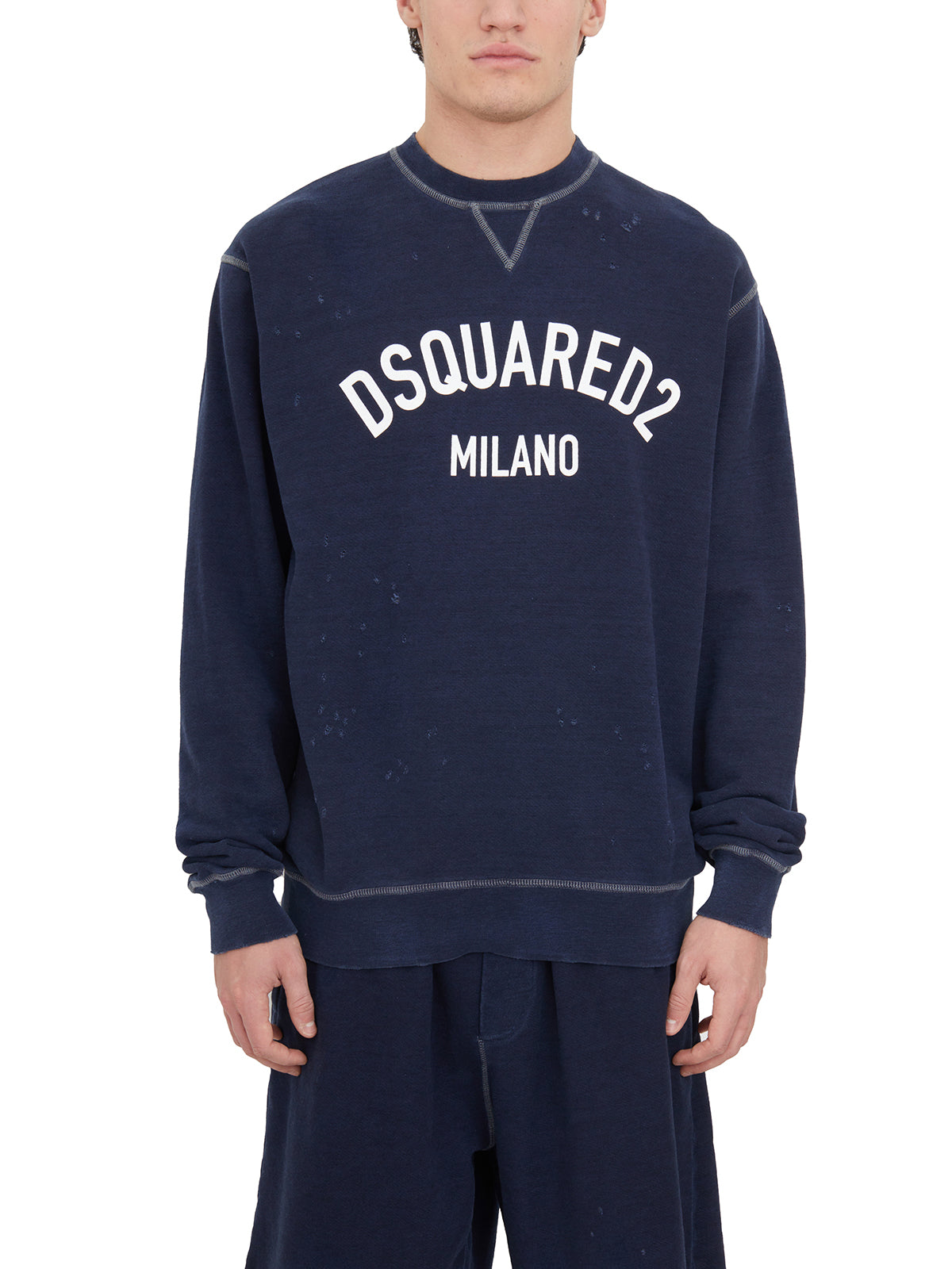 DSQUARED2 Navy Blue Jersey Knit Sweatshirt for Men