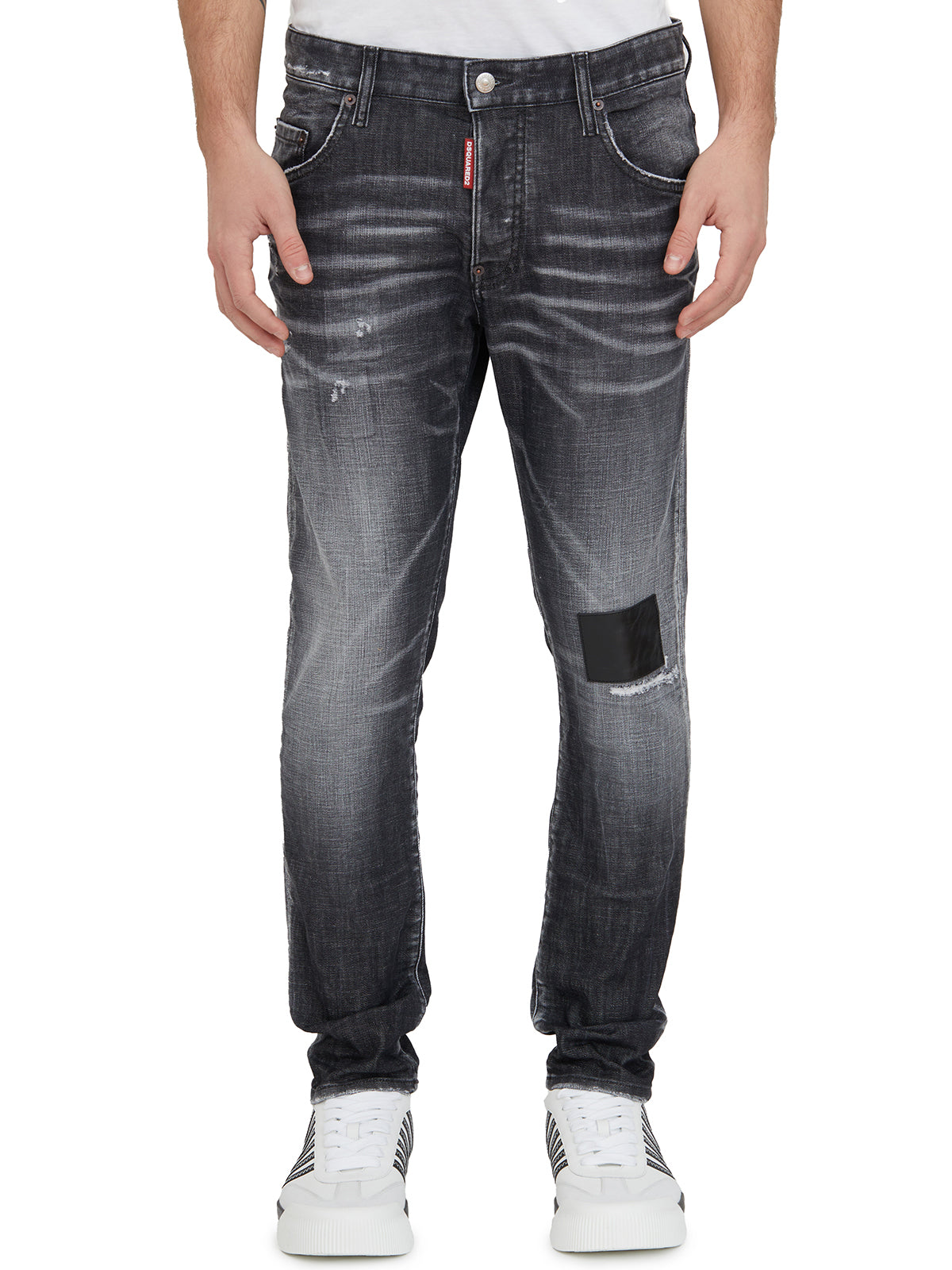 DSQUARED2 Slim Fit Black Denim Jeans with Ripped Patches for Men