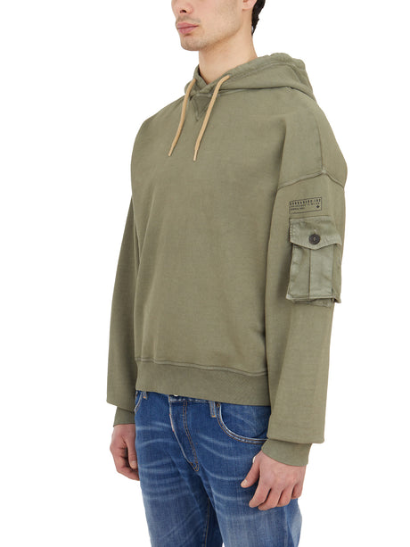 DSQUARED2 Green Cotton Hooded Sweatshirt with Drawstring and Sleeve Pocket for Men