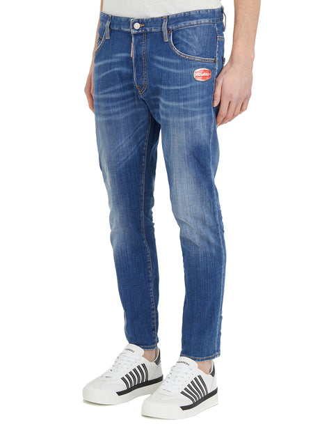 Quần jeans chẻ mini màu xanh denim