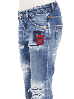 جينز نسائي قطني باللون الأزرق الداكن ونسيج مرن - SS24